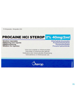 Procaine hcl sterop 2% amp  10 x  40mg/ 2ml