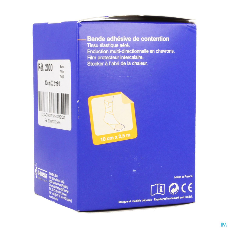 Biplast bande contention adh blanc 10cmx2,5m 1