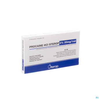 Procaine hcl sterop 2% amp  10 x  20mg/ 1ml