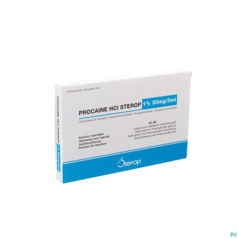 Procaine hcl sterop 1% amp  10 x  50mg/ 5ml