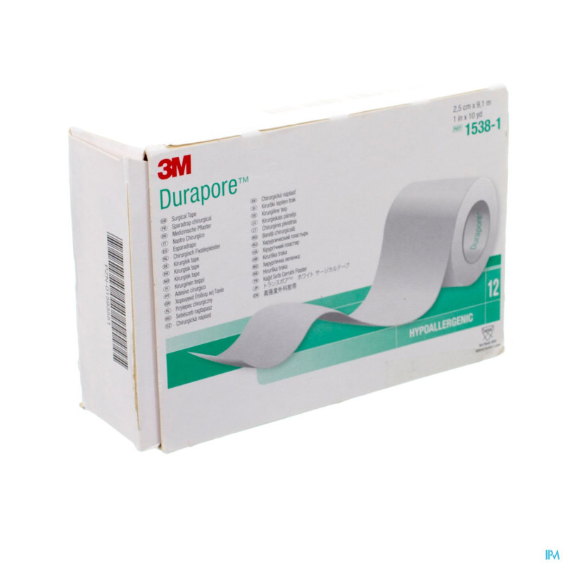 Durapore 3m sparadrap soie synth.25mmx9m 12 1538/1