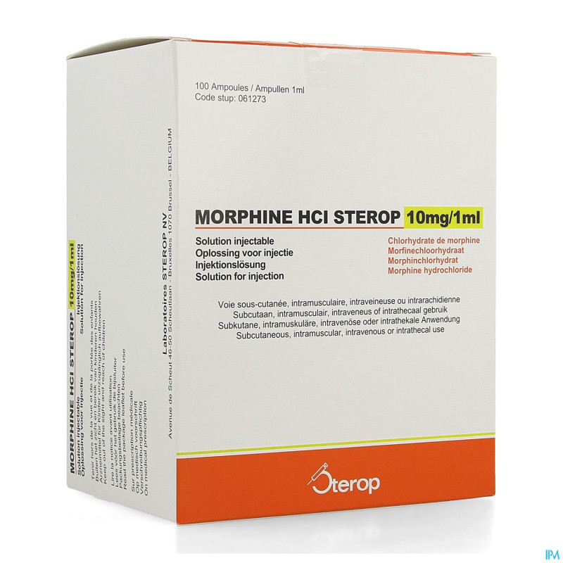 Morphine sterop hcl amp 100 x 10mg/1ml s/c