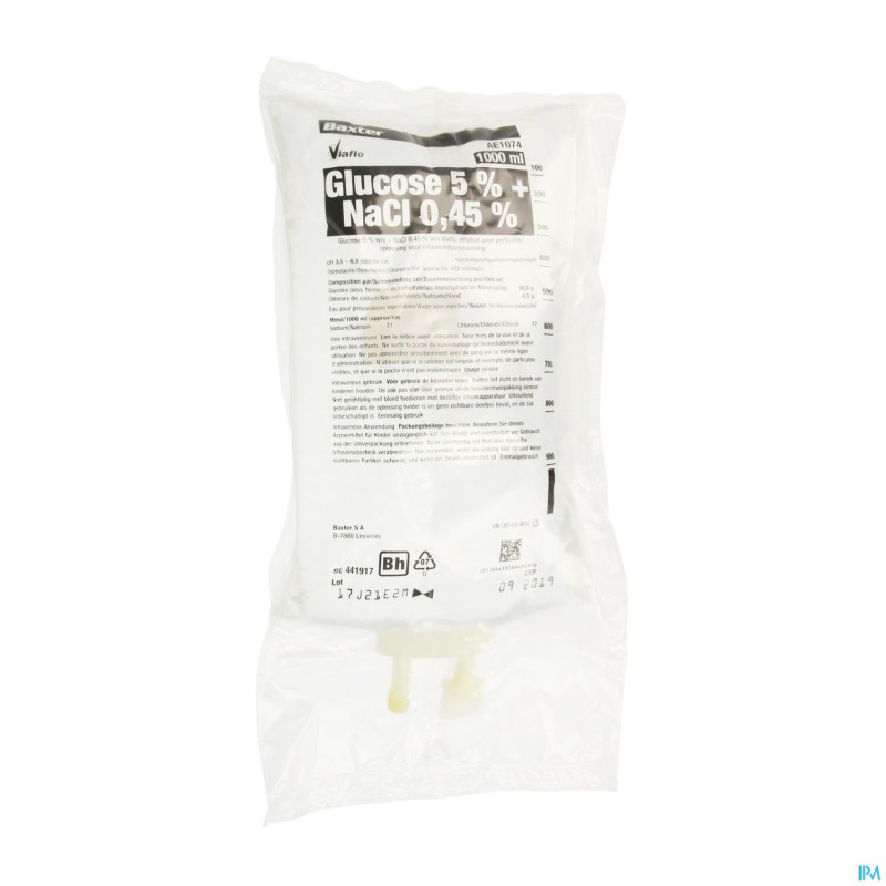 Bx glucose  5% +nacl 0,45% sol perf iv poche 10x1l
