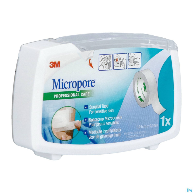 Micropore 3m 12,5mmx9,1m nouv.derouleur   1530p-0d