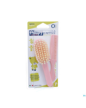Appeg brosse+peigne pure soie rose