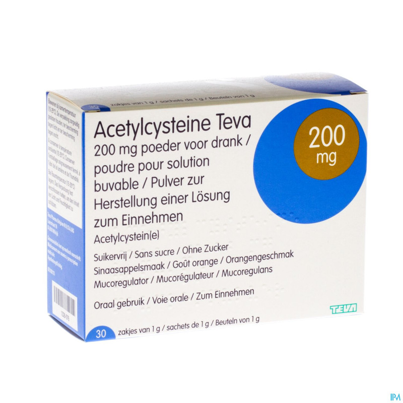 Acetylcysteine teva 200mg pdr sach 30 x 200mg