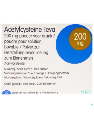 Acetylcysteine teva 200mg pdr sach 30 x 200mg