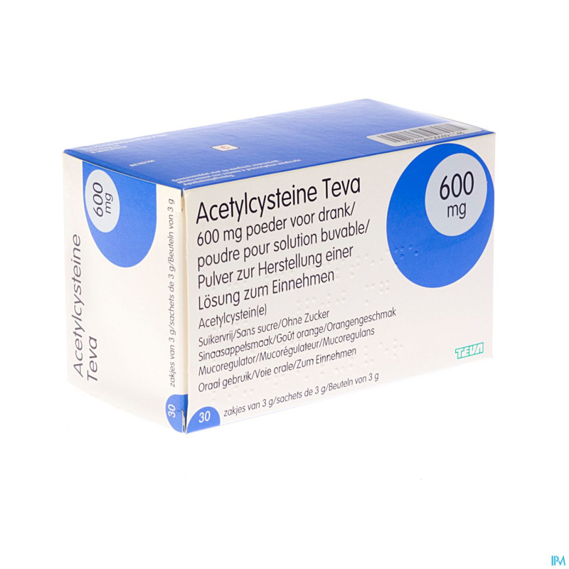 Acetylcysteine teva 600mg pdr sach 30 x 600mg