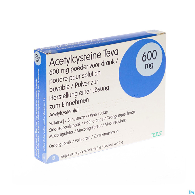 Acetylcysteine teva 600mg pdr sach 10 x 600mg