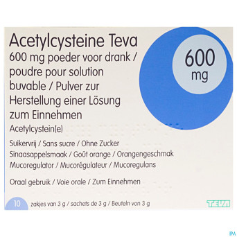 Acetylcysteine teva 600mg pdr sach 10 x 600mg