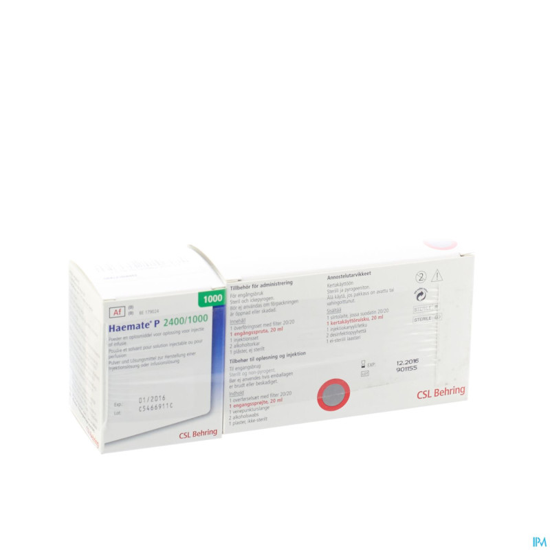 Haemate p fl 1000 iu (2400 iu vwf)