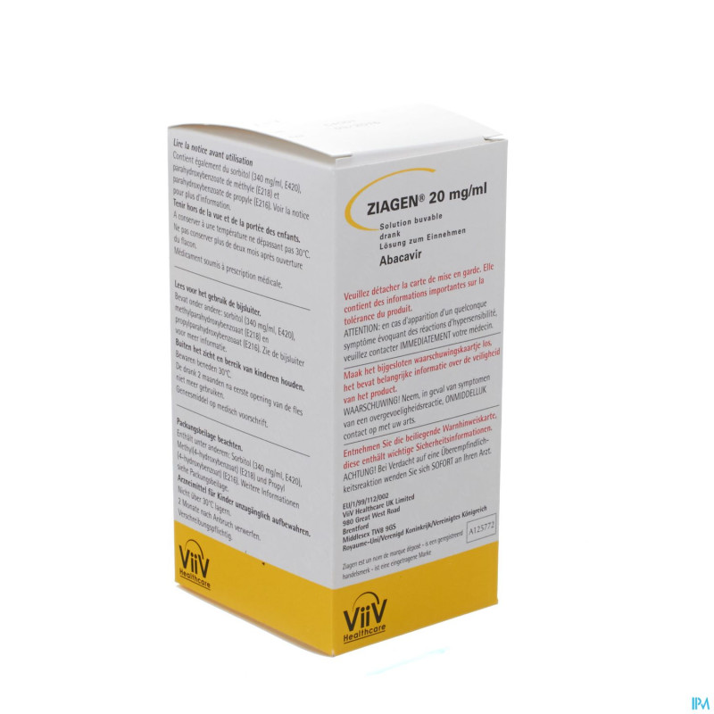 Ziagen solution buv 240ml 20mg/ml