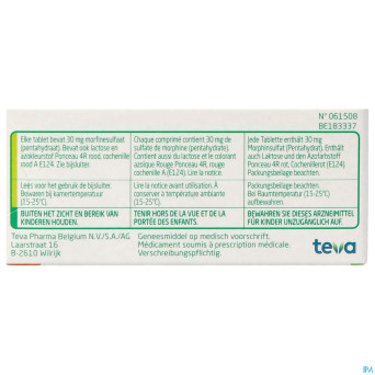 Morphine teva  30 comp 60x 30mg