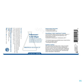 Biotics acide folique 800mcg    comp 180
