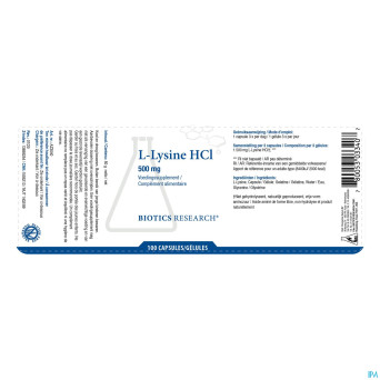 L-lysine biotics    caps 100x500mg