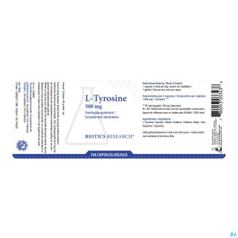 L-tyrosine biotics    caps 100x500mg