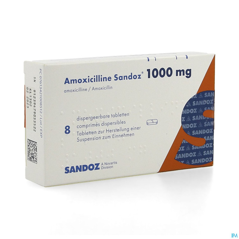 Amoxicilline sandoz 1000 mg tabl disp 8