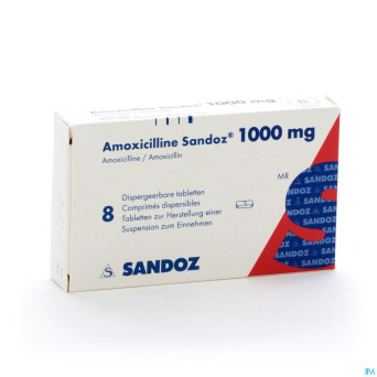 Amoxicilline sandoz 1000 mg tabl disp 8