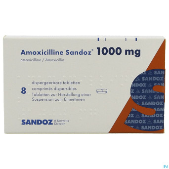 Amoxicilline sandoz 1000 mg tabl disp 8