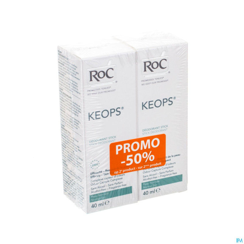 Roc keops duo deo stick s/alc s/parf p/norm 2x40ml