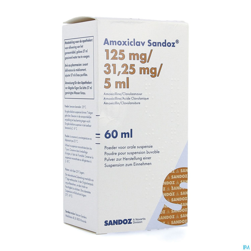 Amoxiclav sandoz 125mg/5ml pd susp 60ml