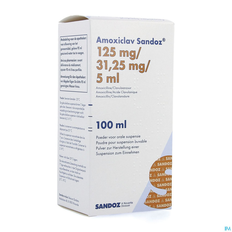 Amoxiclav sandoz 125mg/5ml pd susp100ml