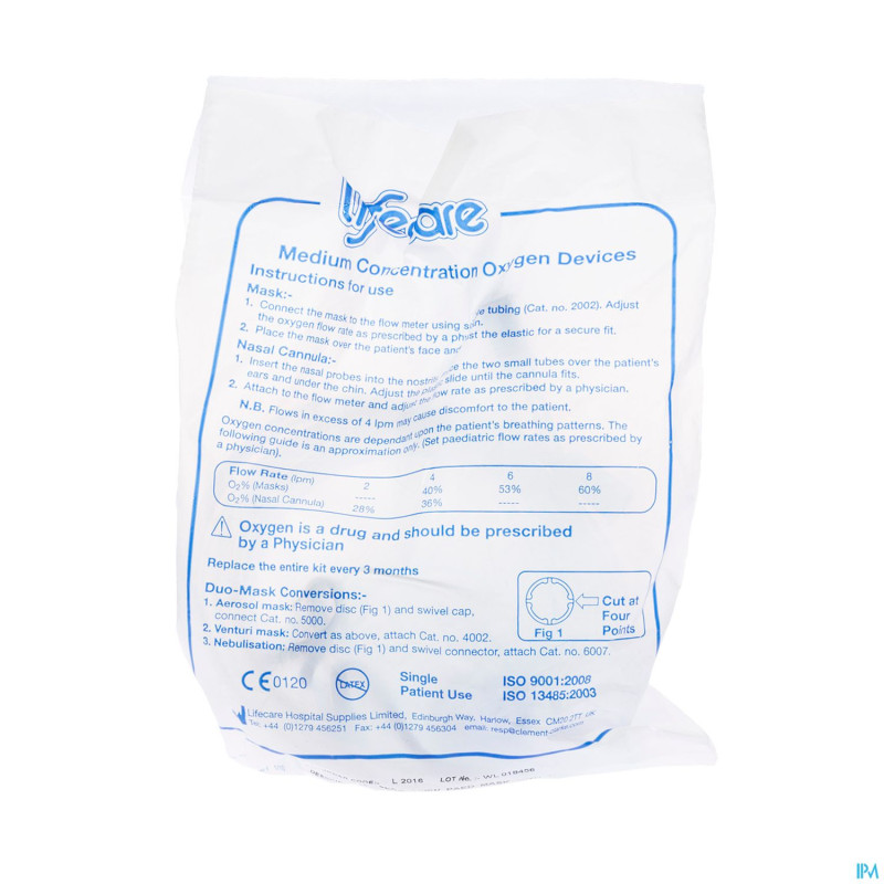 Lifecare masque oxygene enfant + tuyau 2016