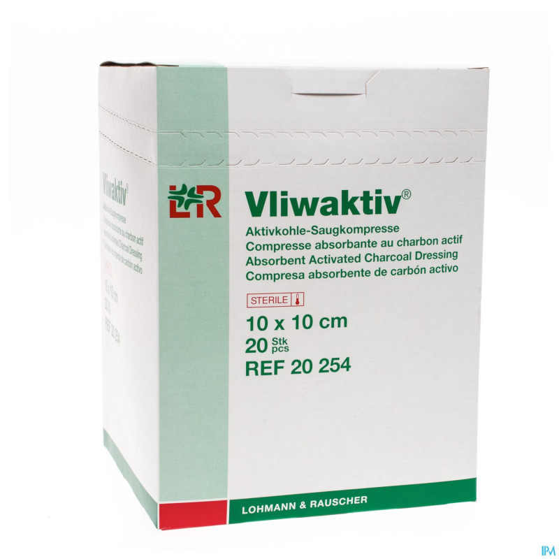 Vliwaktiv cp charbon steril    10x10cm  20 20254