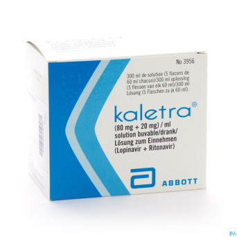 Kaletra 80mg+20mg/ml sol buvable fl 5 x 60ml