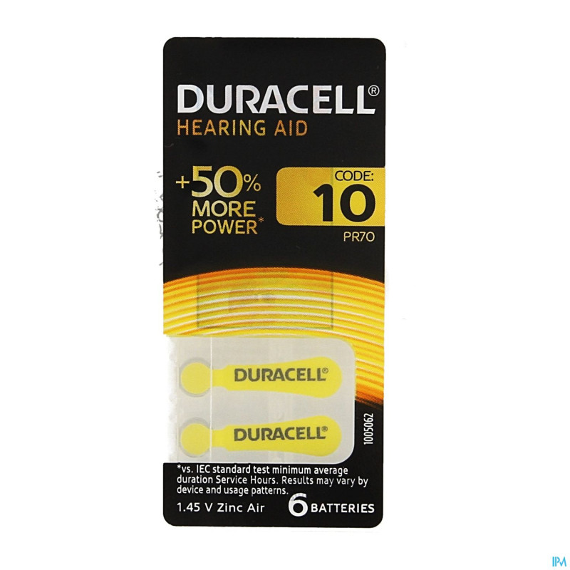 Duracell easytab pile auditive da10  6 jaune