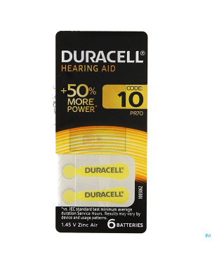 Duracell easytab pile auditive da10  6 jaune