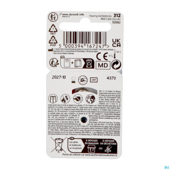 Duracell easytab pile auditive da13  6 orange