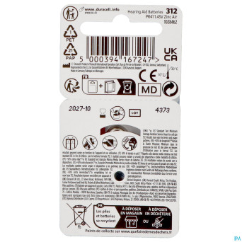 Duracell easytab pile auditive da312 6 brun