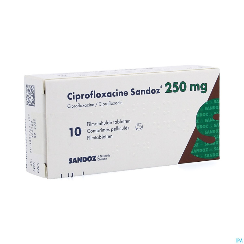 Ciprofloxacine sandoz 250mg comp 10 pvc/alu