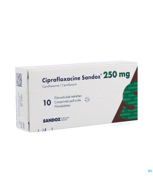 Ciprofloxacine sandoz 250mg comp 10 pvc/alu