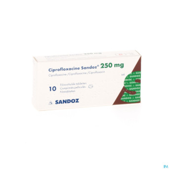 Ciprofloxacine sandoz 250mg comp 10 pvc/alu