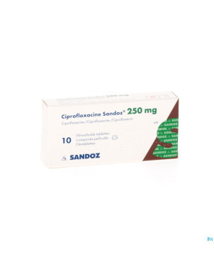 Ciprofloxacine sandoz 250mg comp 10 pvc/alu