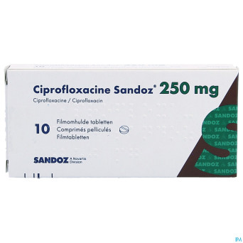 Ciprofloxacine sandoz 250mg comp 10 pvc/alu