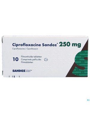 Ciprofloxacine sandoz 250mg comp 10 pvc/alu