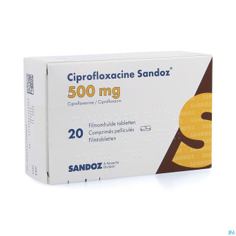 Ciprofloxacine sandoz 500mg comp 20 pvc/alu