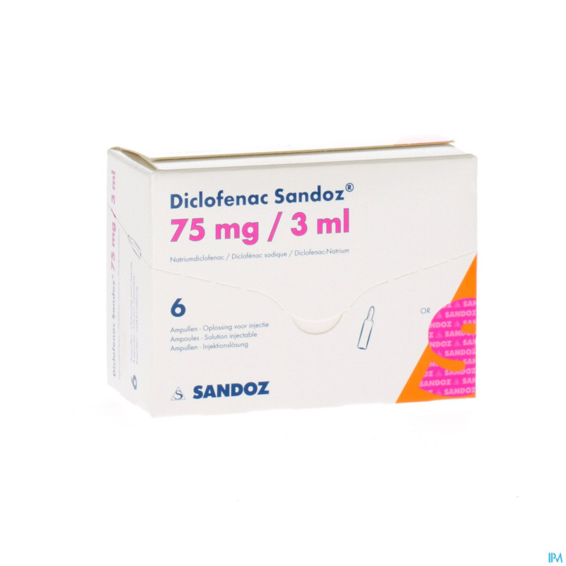 Diclofenac sandoz amp inj 6 x 75mg/3ml