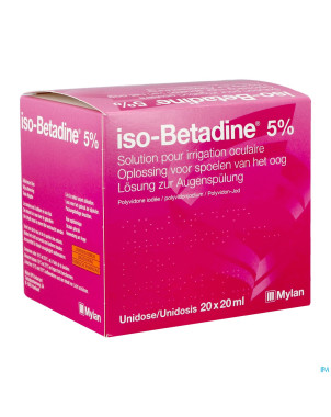 Iso betadine sol oculaire-spoelen oog 20udx20ml 5%
