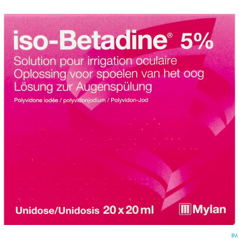 Iso betadine sol oculaire-spoelen oog 20udx20ml 5%