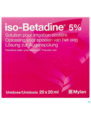 Iso betadine sol oculaire-spoelen oog 20udx20ml 5%