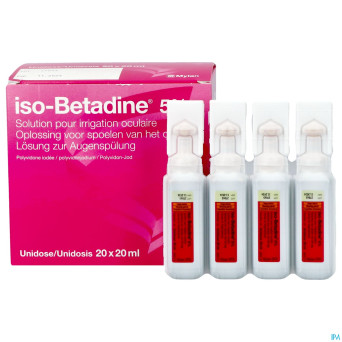 Iso betadine sol oculaire-spoelen oog 20udx20ml 5%
