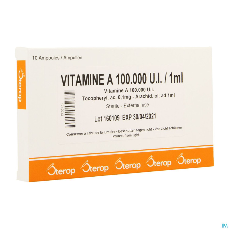 Vitamine a sol usage externe 100.000ui  amp 10x1ml