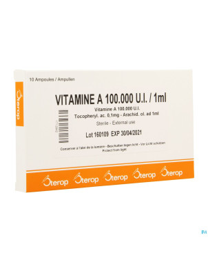 Vitamine a sol usage externe 100.000ui  amp 10x1ml
