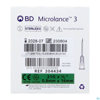 Bd microlance 3 aig.21g 5/8 rb 0,8x16mm vert   100