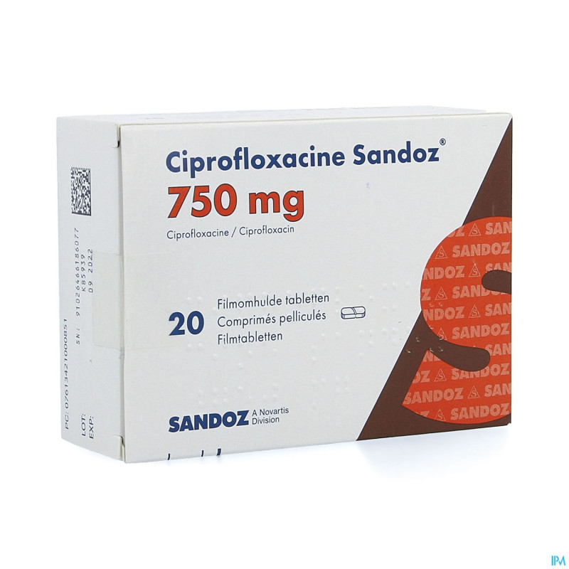 Ciprofloxacine sandoz 750mg comp 20 pvc/alu