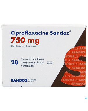 Ciprofloxacine sandoz 750mg comp 20 pvc/alu